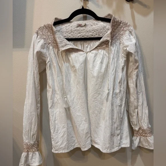 Faherty Womens Laura Embroidered Peasant Top Puffy Small Blouse White Organic - Picture 1 of 6